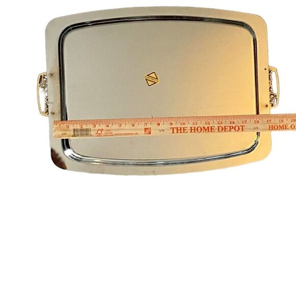 Vintage Kromex 18" Silver Tone Rectangle Serving Tray W/ Handles - Picture 6 of 7